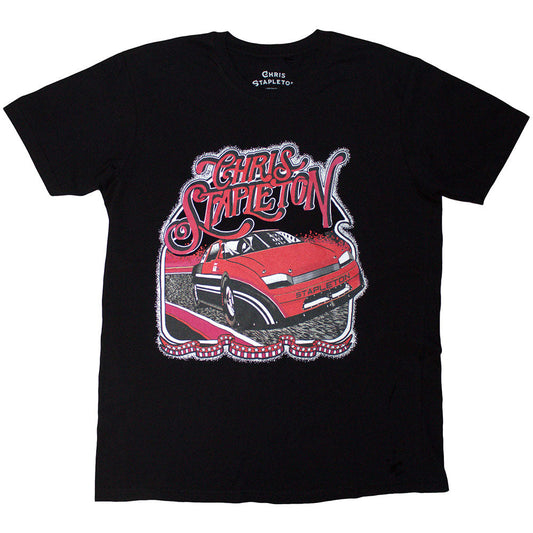 Black t-shirt with a red race car and "Chris Stapleton" graphic.