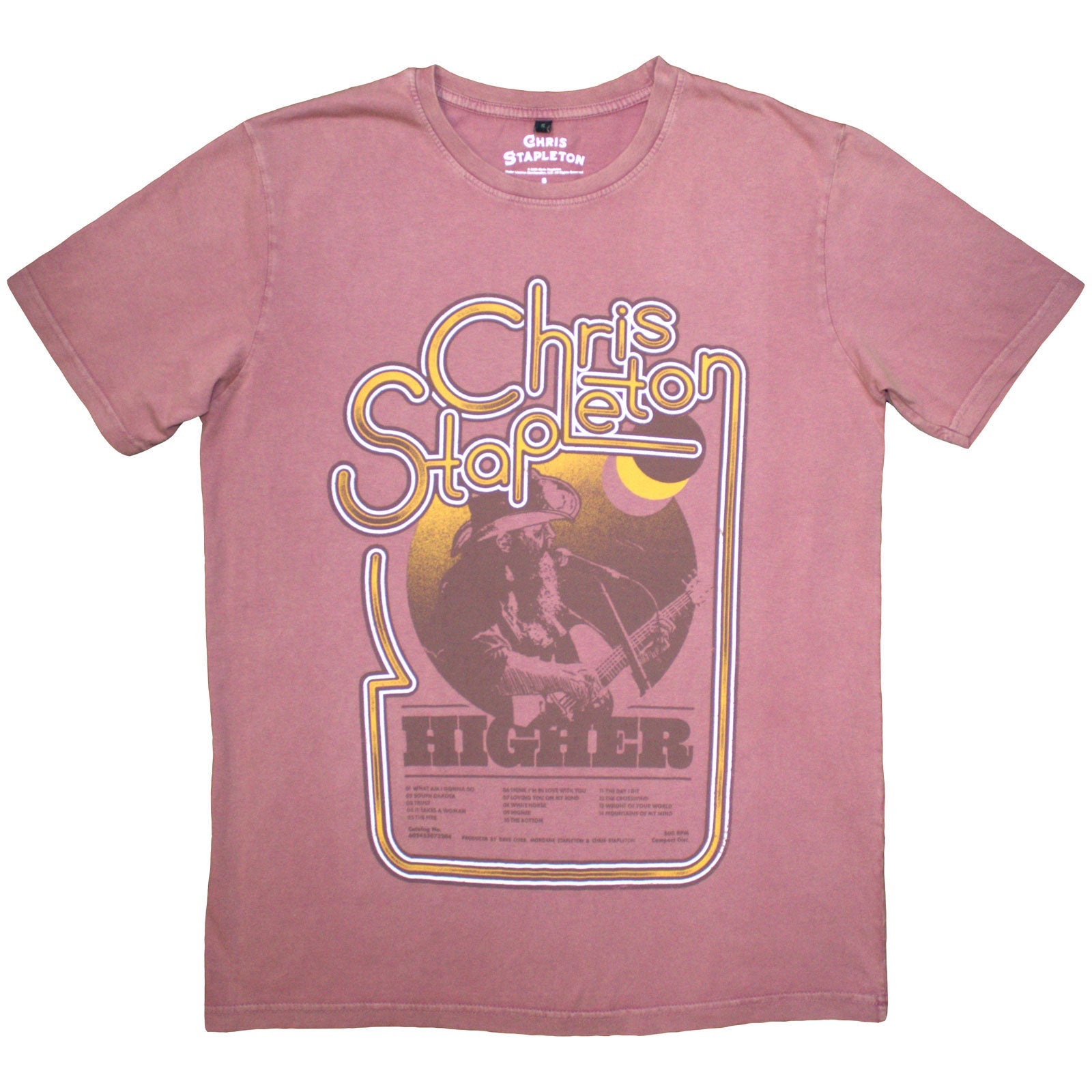 Red, stone wash t-shirt with Chris Stapleton’s name and image.