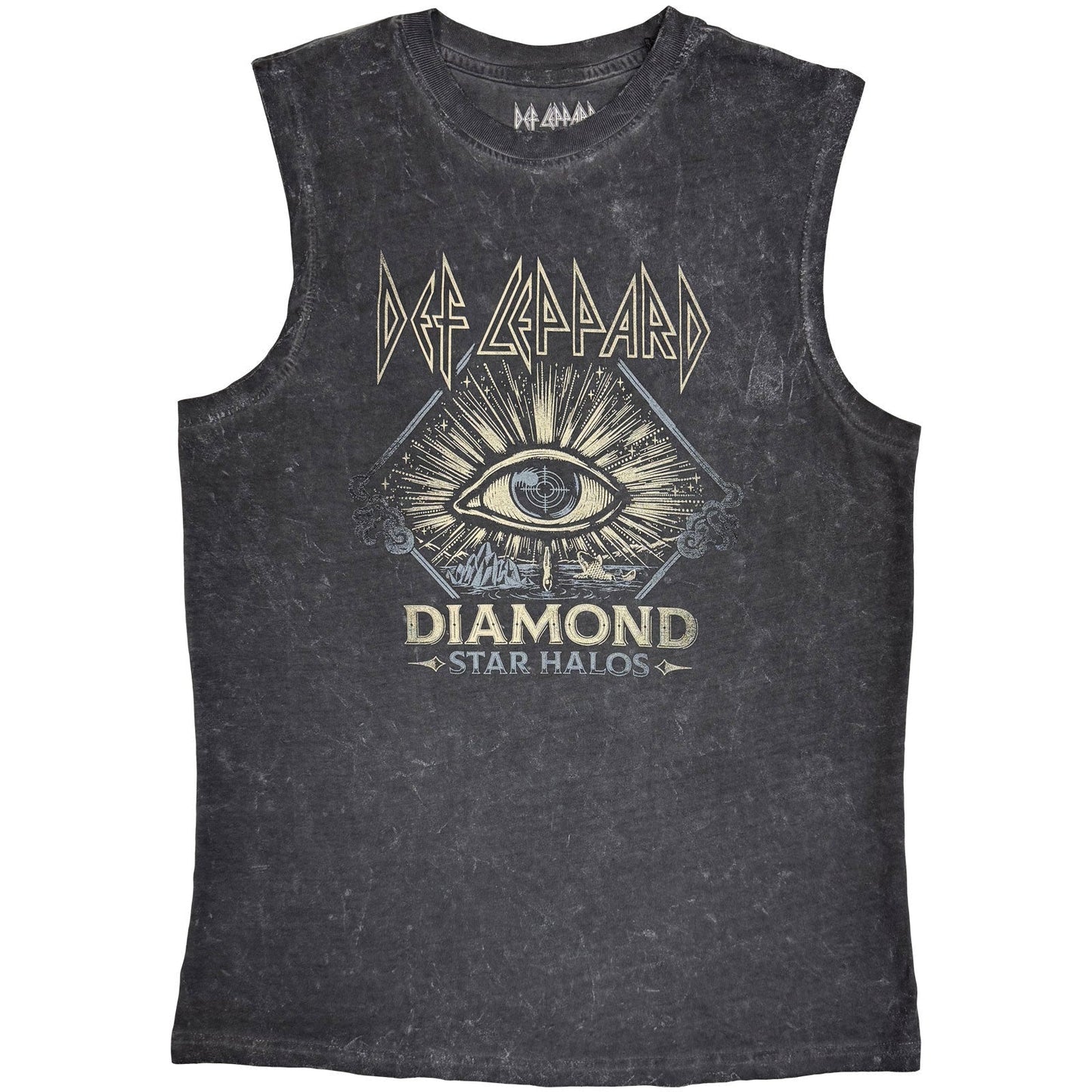 Grey acid-wash Def Leppard Diamond Star Halos tank top with graphic print.