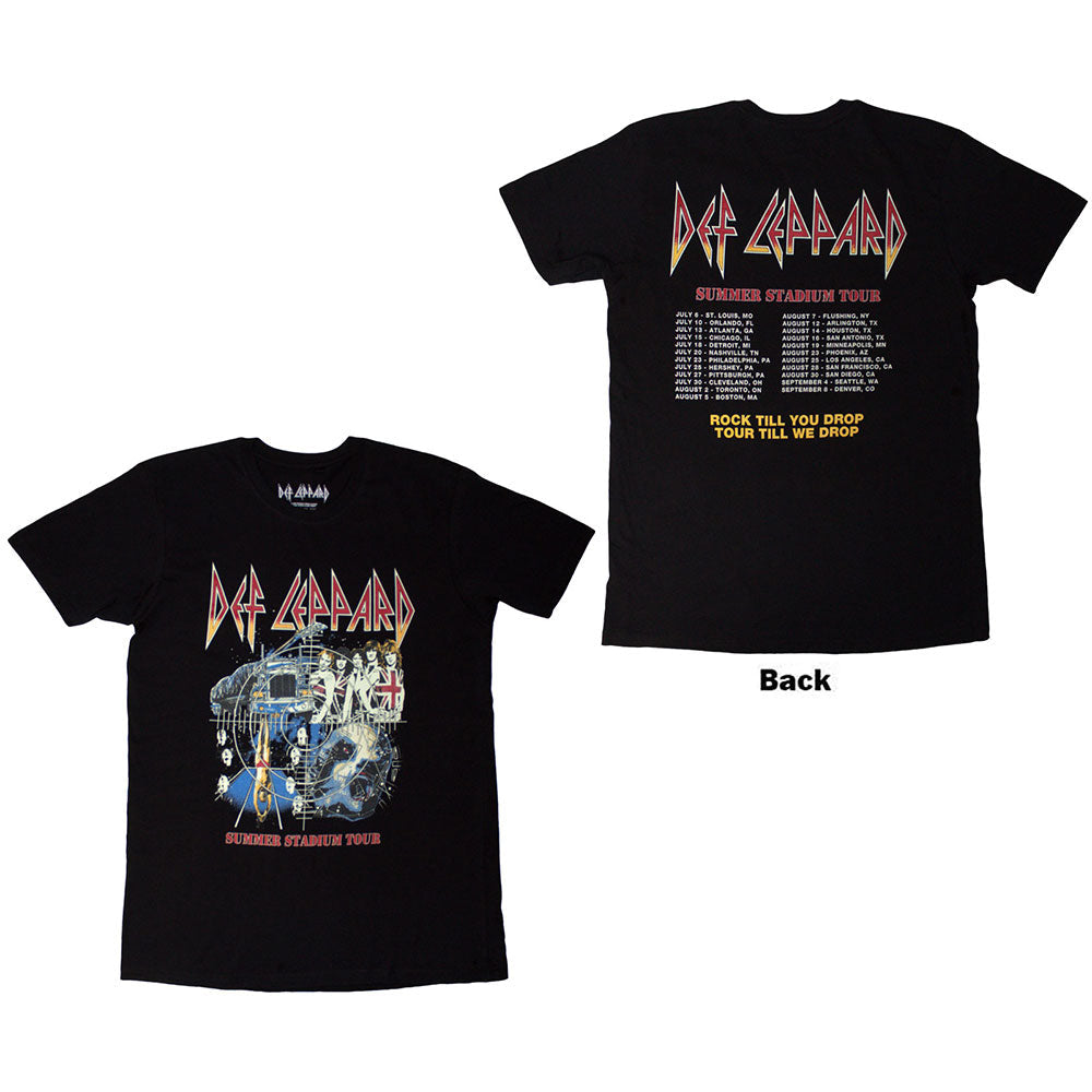Black Def Leppard tour t-shirt with colorful graphic design.