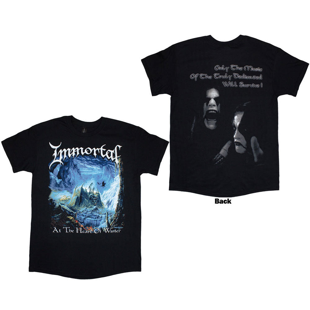 Black t-shirt with a graphic of two figures and text on the back.