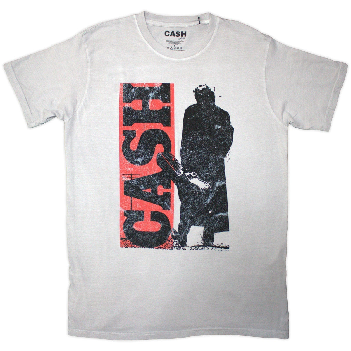 Gray t-shirt with a black silhouette of Johnny Cash playing guitar.