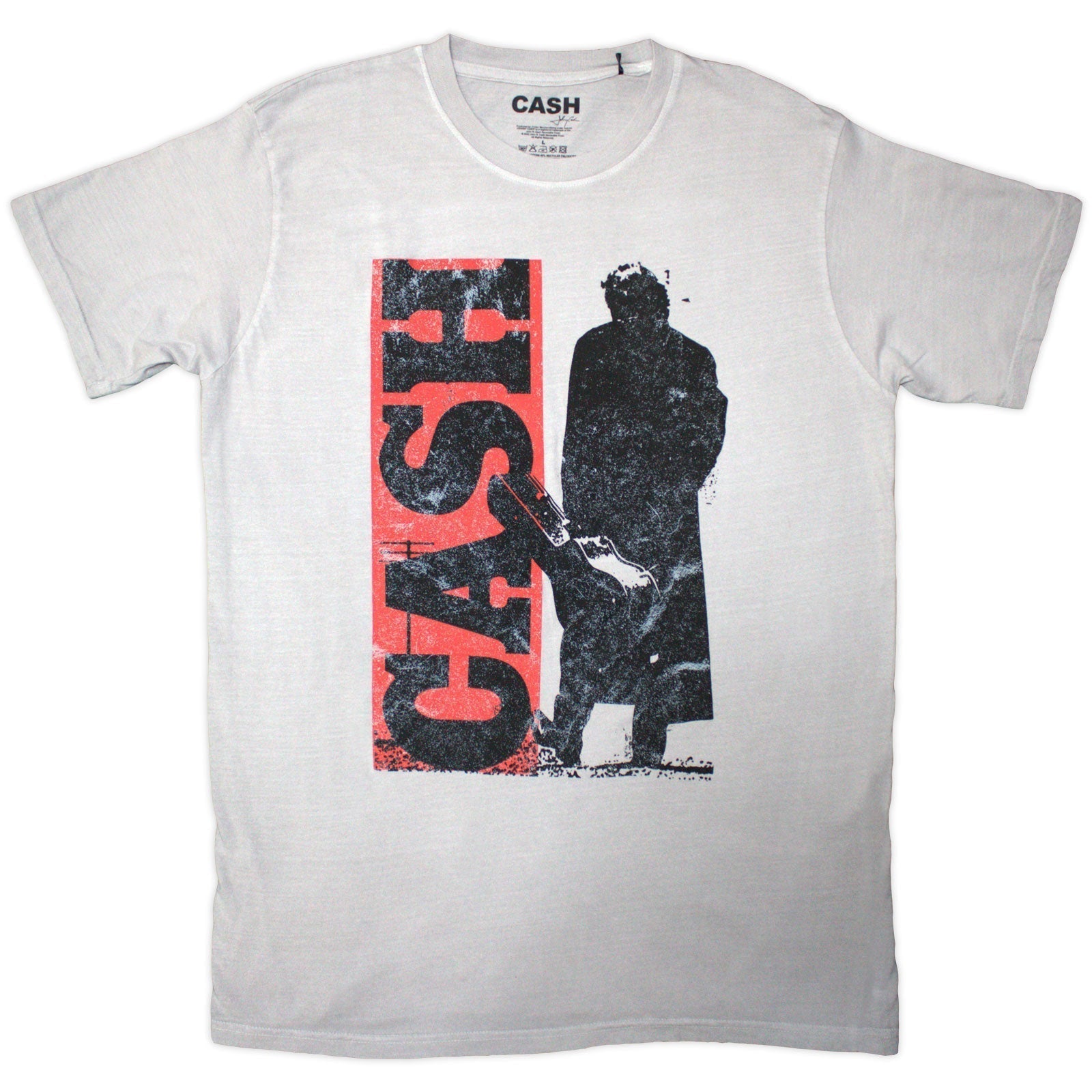 Gray t-shirt with a black silhouette of Johnny Cash playing guitar.