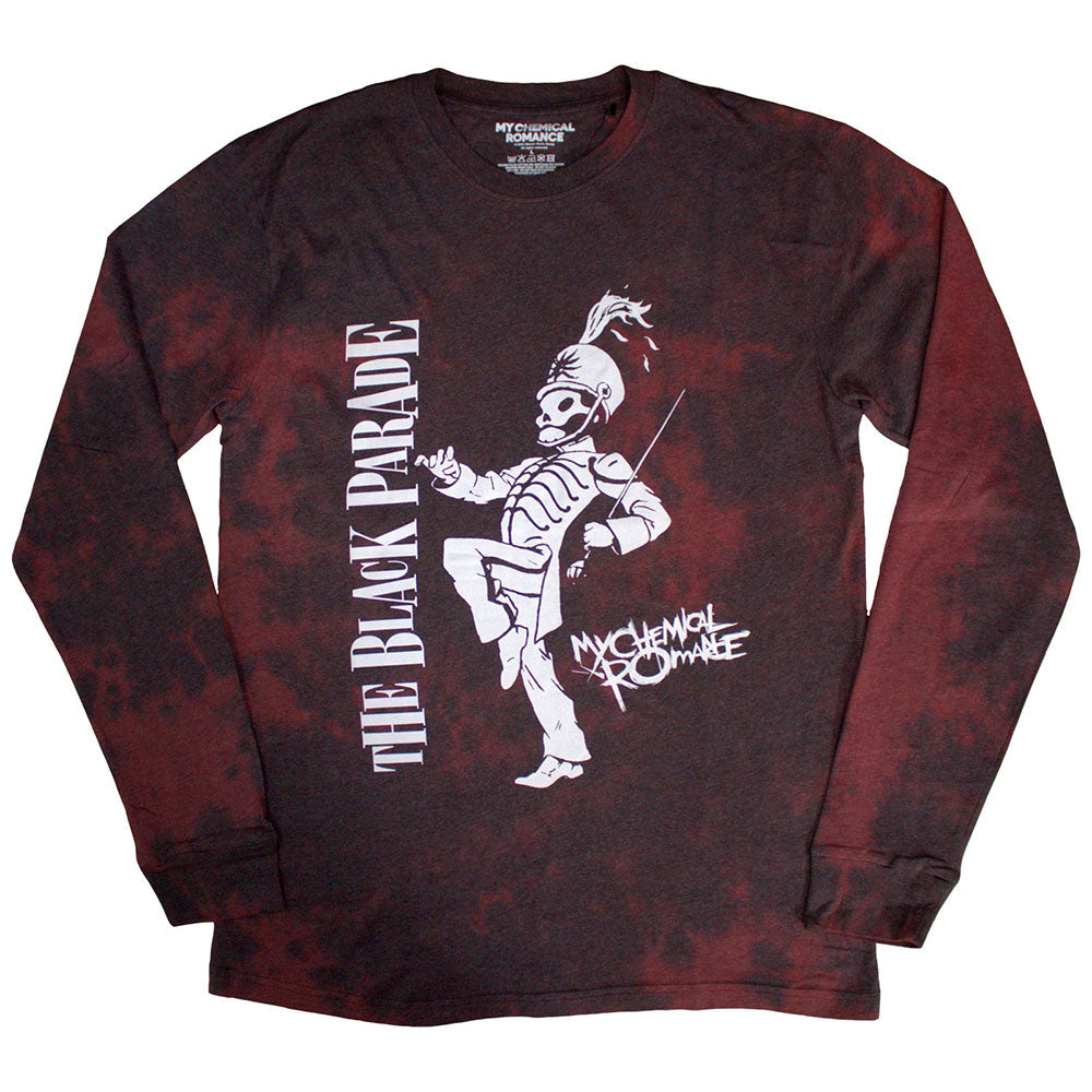 Red tie-dye long sleeve shirt with My Chemical Romance graphic.