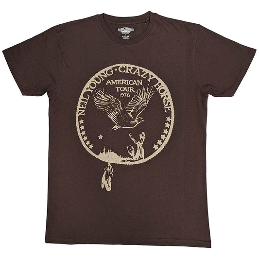 Brown t-shirt with Neil Young's '76 tour logo featuring an eagle.