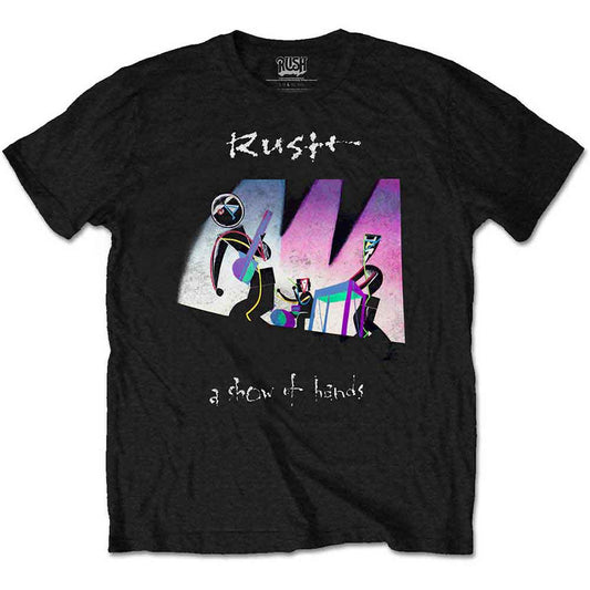 Black T-shirt featuring the Rush A Show of Hands album cover graphic.