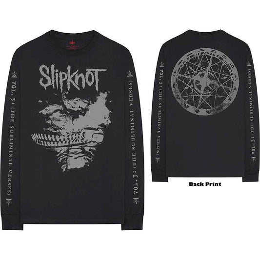 Black long sleeve t-shirt with Slipknot band imagery and logo.