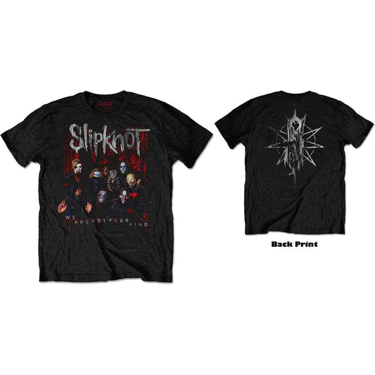 Black t-shirt with a group portrait of the band Slipknot.
