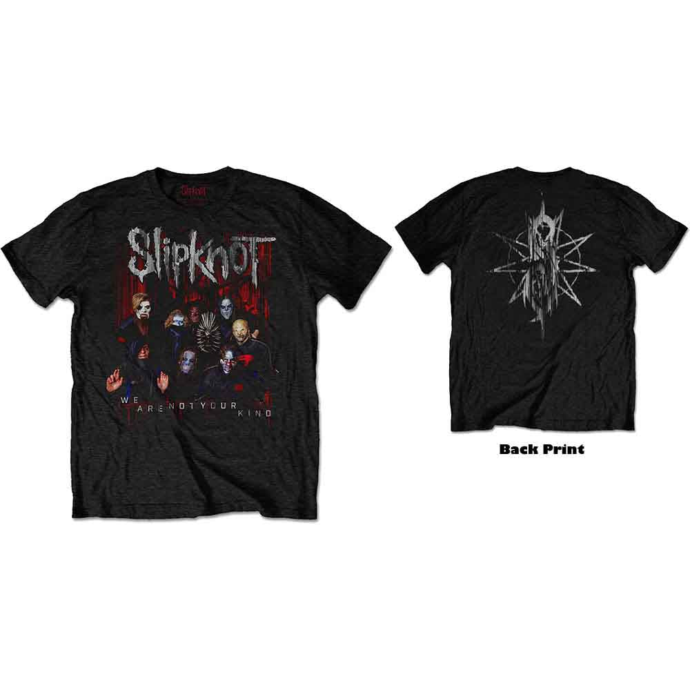 Black t-shirt with a group portrait of the band Slipknot.