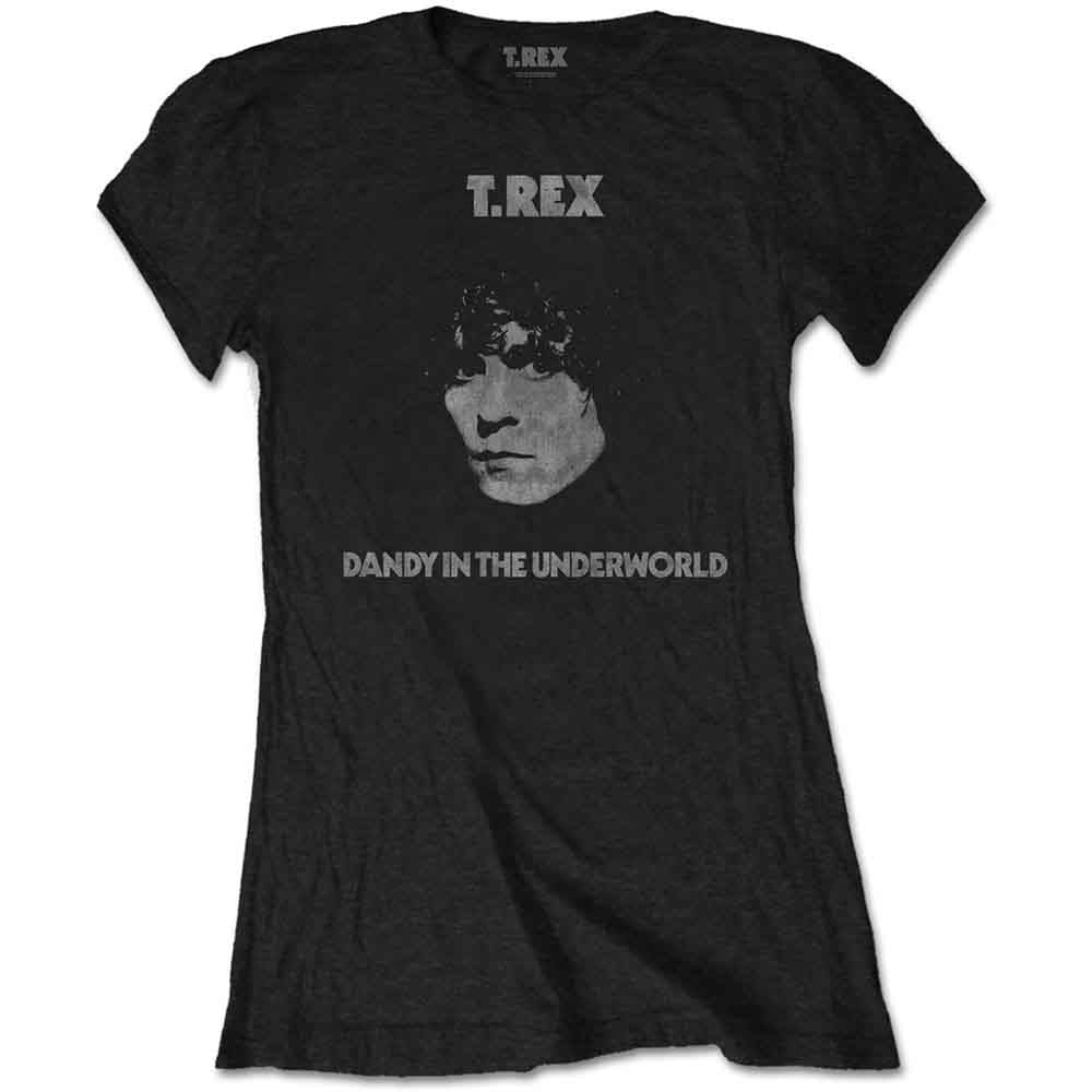 Black T-shirt featuring a portrait of Marc Bolan and T. Rex band text.