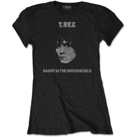 Black T-shirt featuring a portrait of Marc Bolan and T. Rex band text.