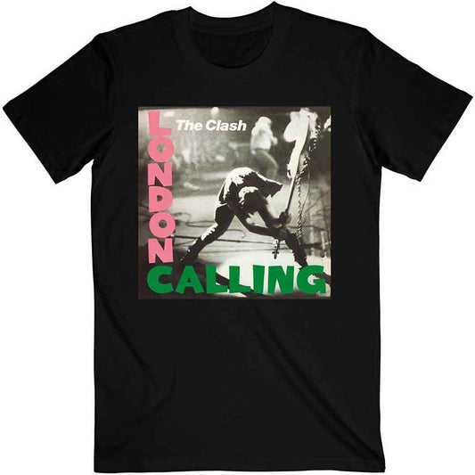 Black t-shirt with "London Calling" album cover graphic by The Clash.