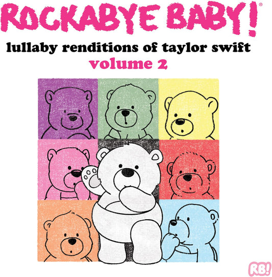 Colorful teddy bears on an album cover for lullaby Taylor Swift renditions.