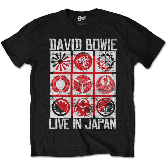 Black t-shirt with a distressed graphic of David Bowie “Live in Japan”.