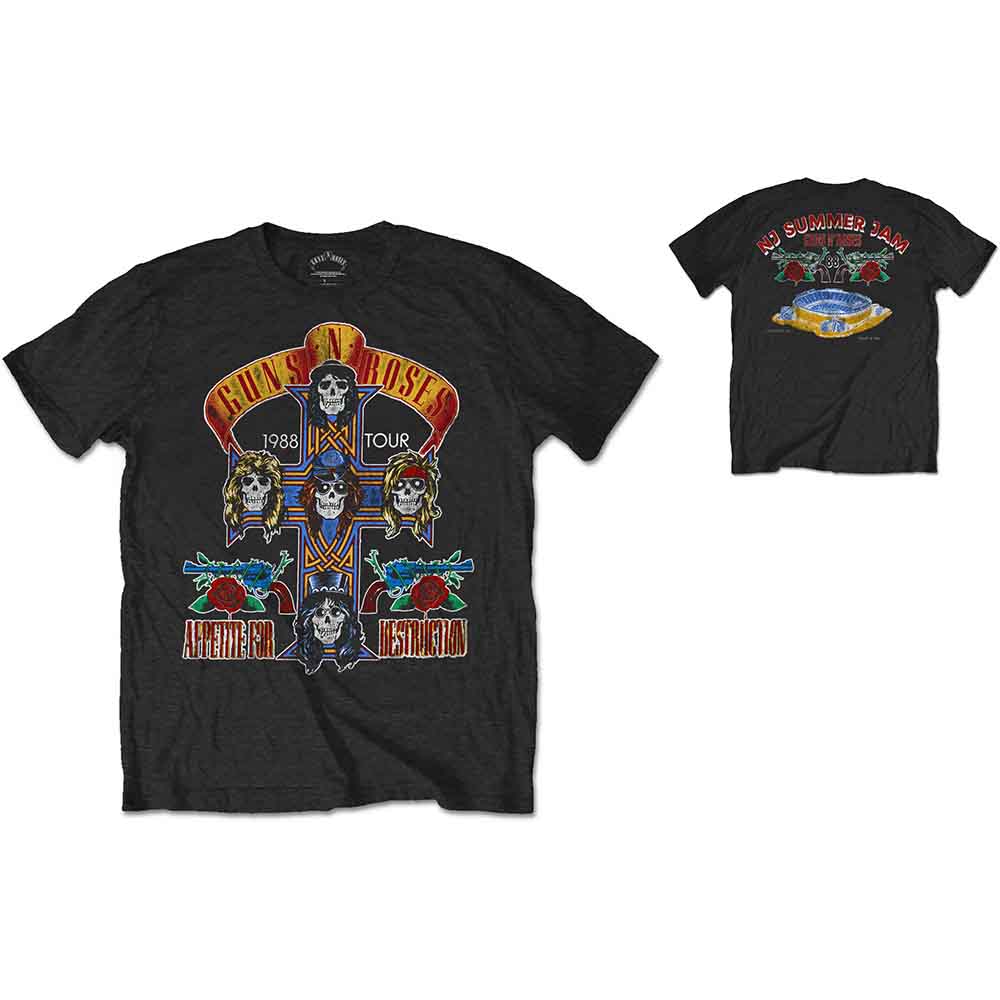 Black Guns N Roses tour t-shirt with skull and rose graphics.