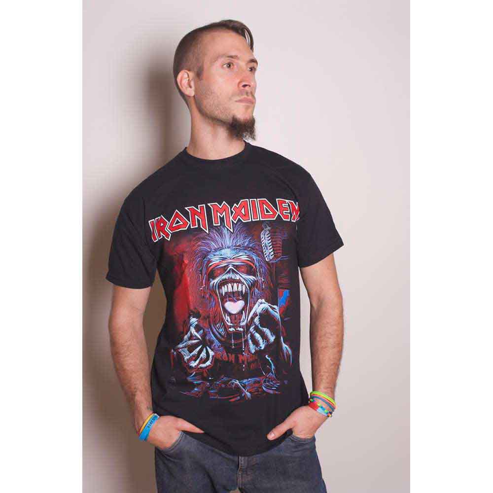 Black t-shirt featuring Iron Maiden’s “A Real Dead One” album cover artwork.