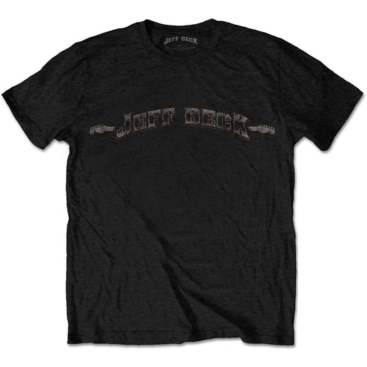 Black t-shirt with a vintage-style "Jeff Beck" logo graphic.