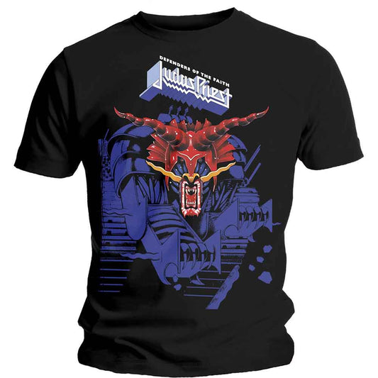 Black t-shirt with a graphic of a horned figure and “Judas Priest” logo.