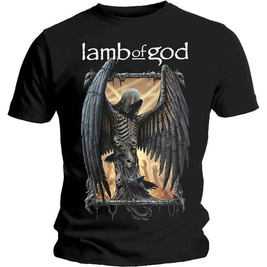 Black Lamb of God t-shirt with a grim reaper and ravens design.