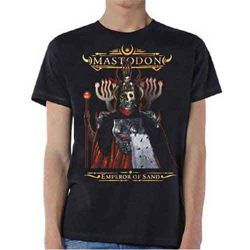 Black t-shirt featuring a Mastodon Emperor of Sand skull-faced figure graphic.