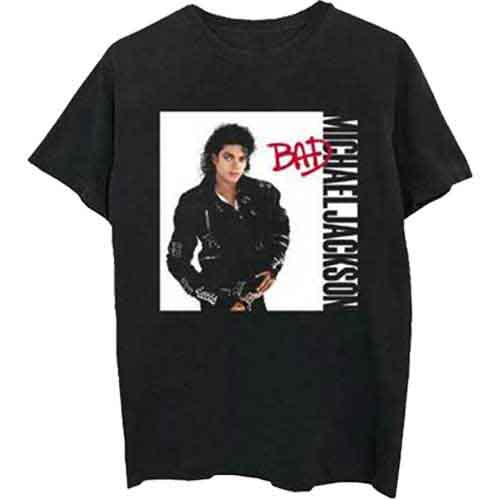 White t-shirt with image of Michael Jackson from the "Bad" album.