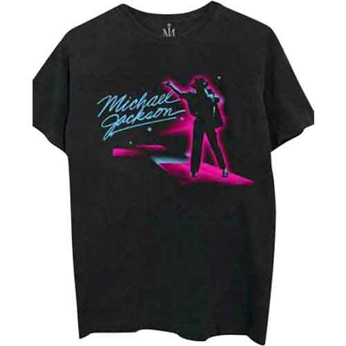Black t-shirt featuring a neon Michael Jackson silhouette and text graphic.