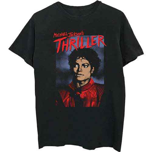 Black t-shirt with a graphic of Michael Jackson from the Thriller album.