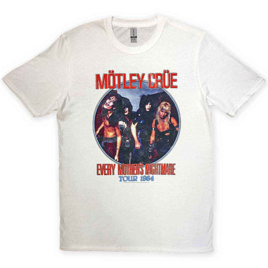 White t-shirt with a circular graphic of Mötley Crüe and tour text.