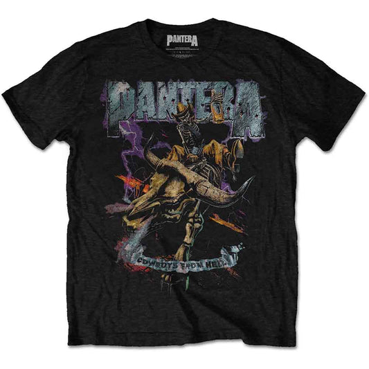 Black Pantera t-shirt with a vintage rider graphic on the front.