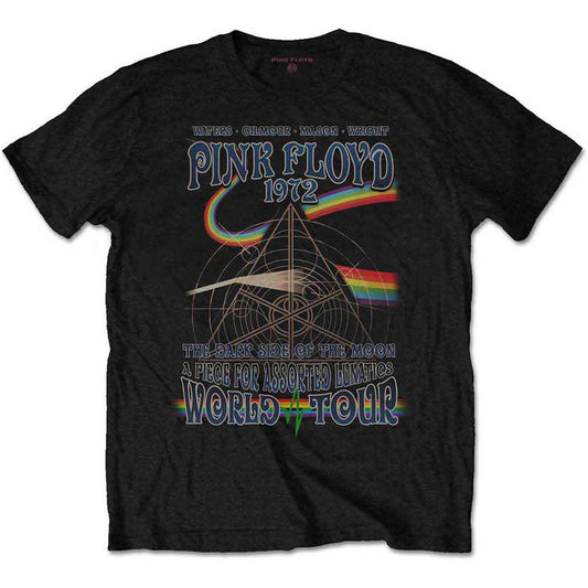 Black t-shirt with a Pink Floyd "Dark Side of the Moon" graphic.