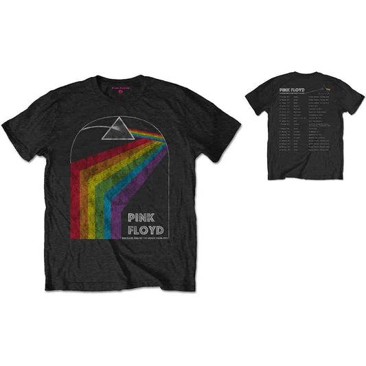 Black Pink Floyd t-shirt with prism graphic, front and back views.