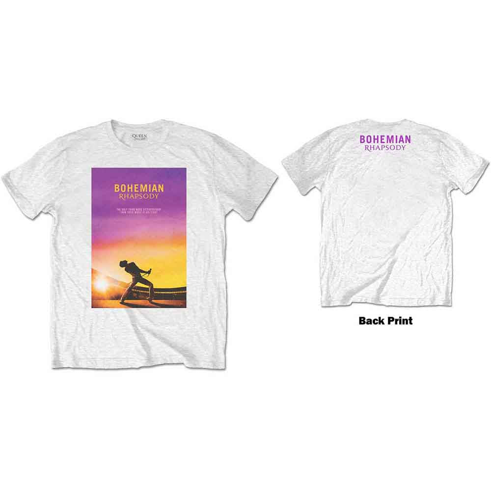 Black t-shirt with a "Bohemian Rhapsody" movie poster design on the back.