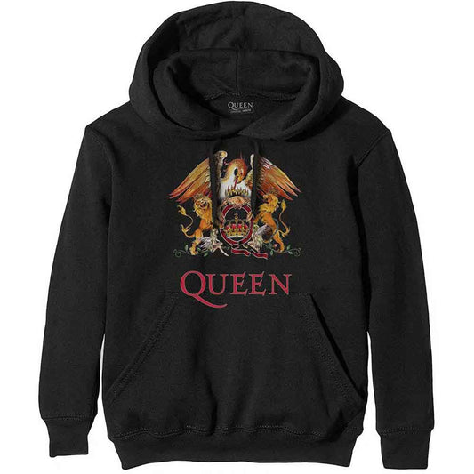 Gray unisex hoodie with a Queen band crest design, size small.