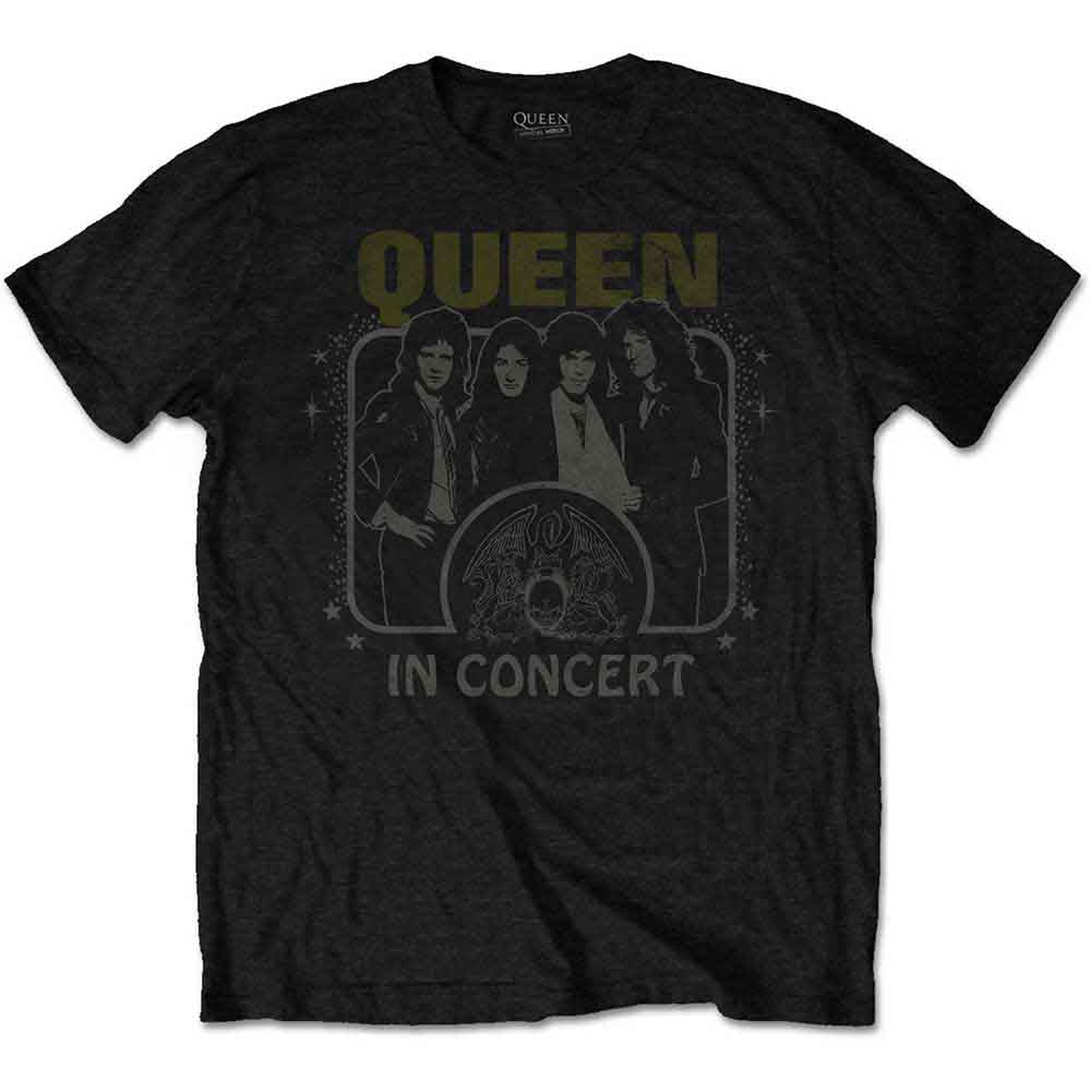 Black t-shirt with a vintage-style graphic of the band Queen.