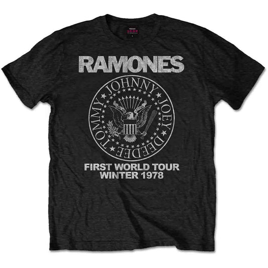 Black Ramones t-shirt with tour graphic and band member names.