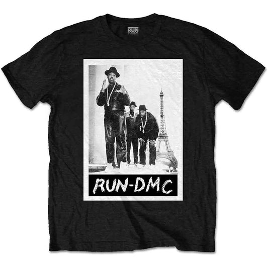 Black t-shirt with a Run-DMC photo featuring the Eiffel Tower.