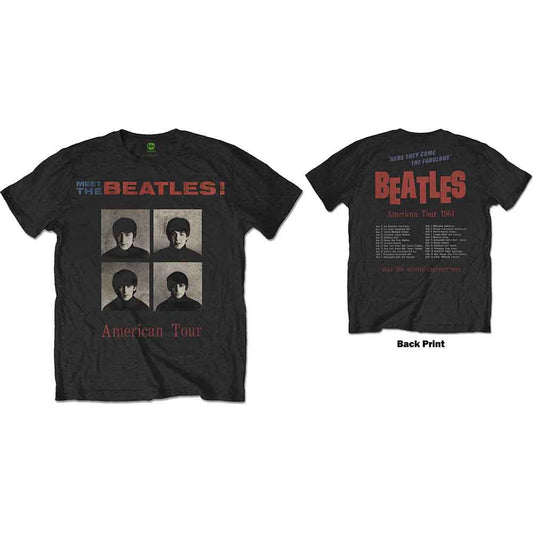 Black Beatles t-shirt with four portrait squares and tour text.