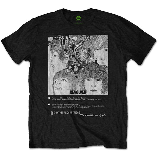 Black t-shirt featuring the Revolver album cover art and 8-track cartridge design.