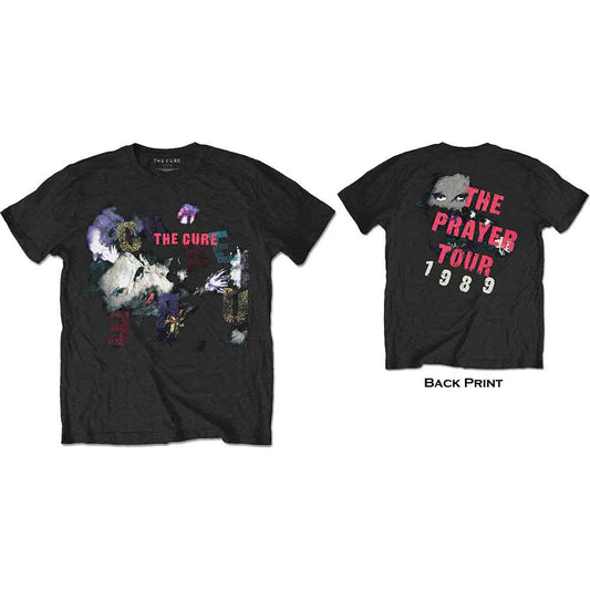 Black t-shirt with white back print of The Cure’s 1989 Prayer Tour design.