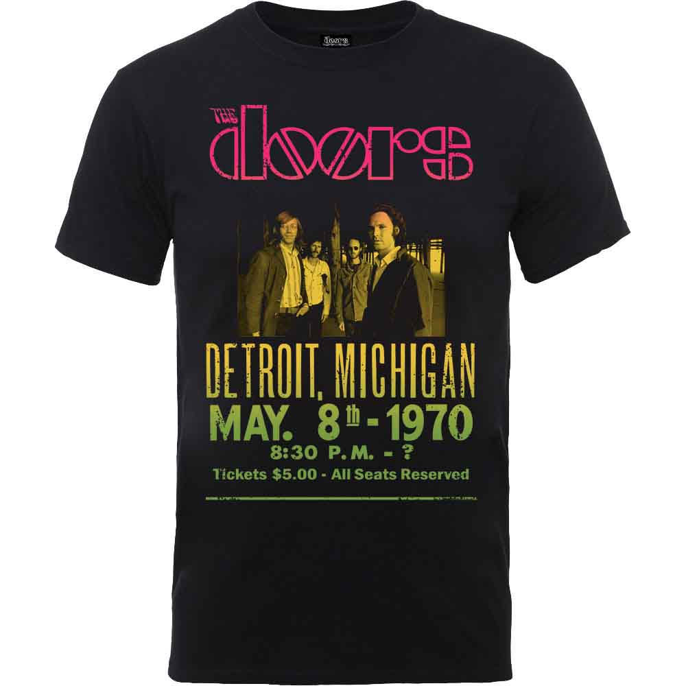 Black t-shirt with a vintage concert poster graphic of The Doors.