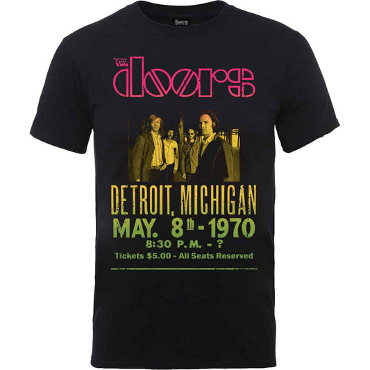 Black t-shirt with a vintage concert poster graphic of The Doors.