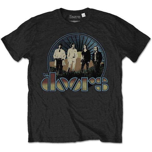 Black t-shirt with a vintage graphic of the band The Doors.