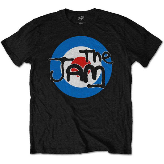 Black t-shirt with The Jam’s target logo in red, white, and blue.