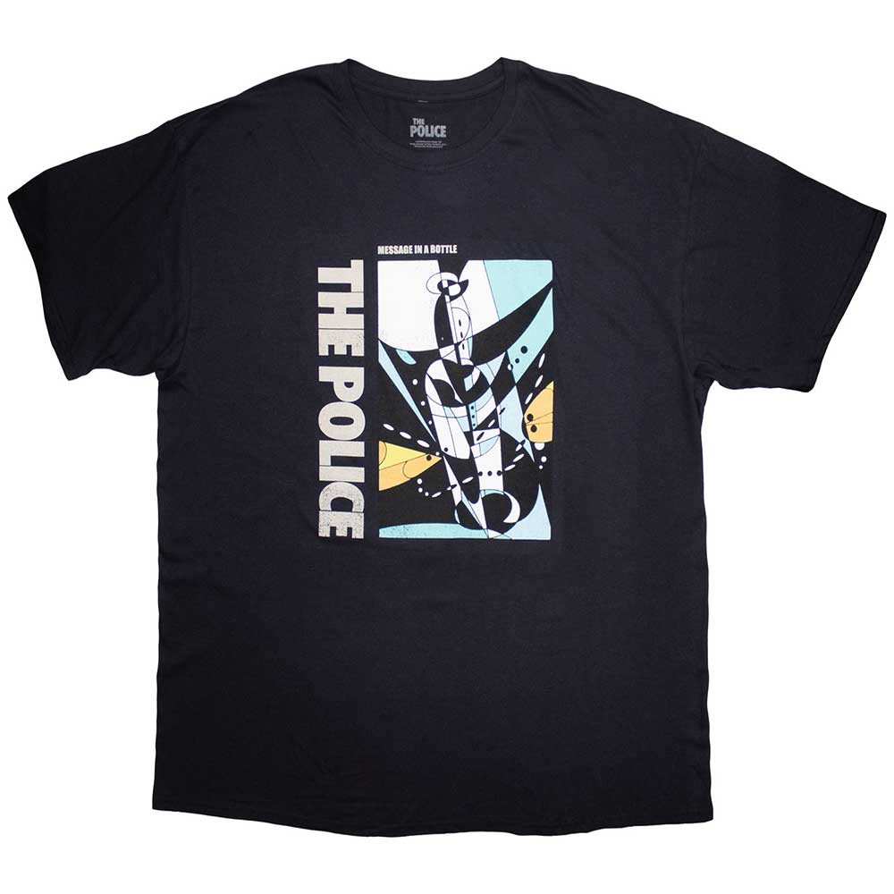 Navy blue t-shirt with "The Police" album art graphic.