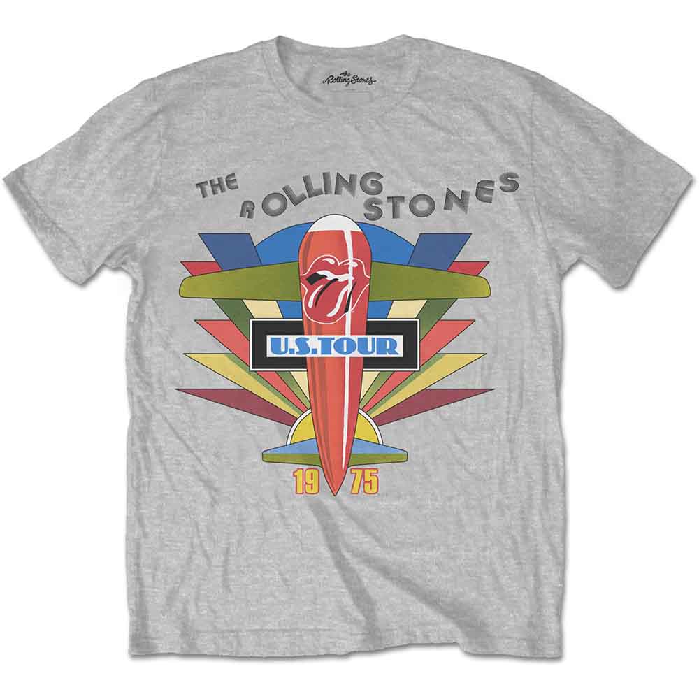 Grey t-shirt with The Rolling Stones 1975 US tour graphic.