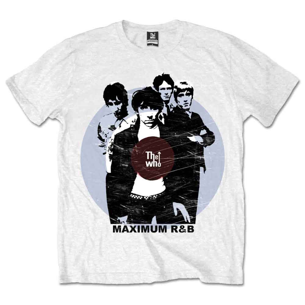 White t-shirt with a black and white graphic of The Who.