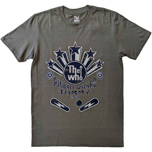 Charcoal grey t-shirt with "The Who" Pinball Wizard graphic design.