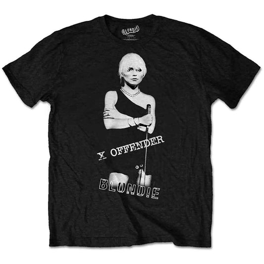 Black t-shirt with a white portrait of Debbie Harry from Blondie.