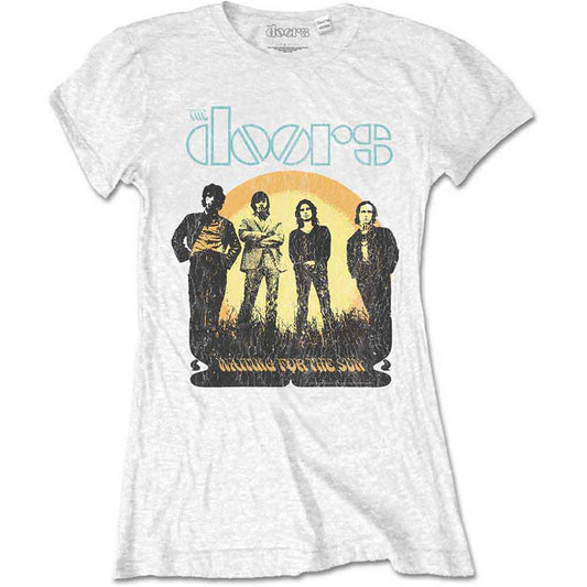 White t-shirt with The Doors “Waiting for the Sun” album artwork.