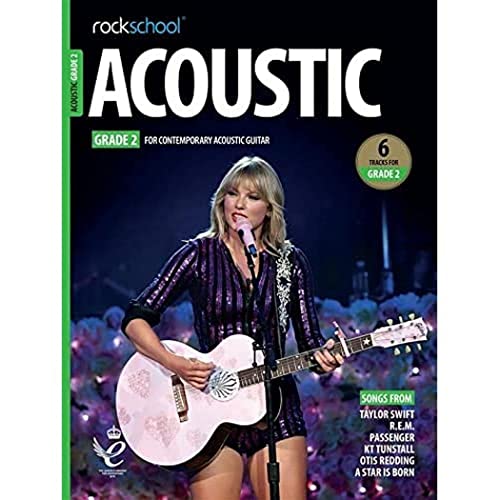 Rockschool Acoustic Guitar Grade 2 book cover featuring Taylor Swift playing guitar.
